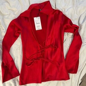 Zara Red Satin Blouse